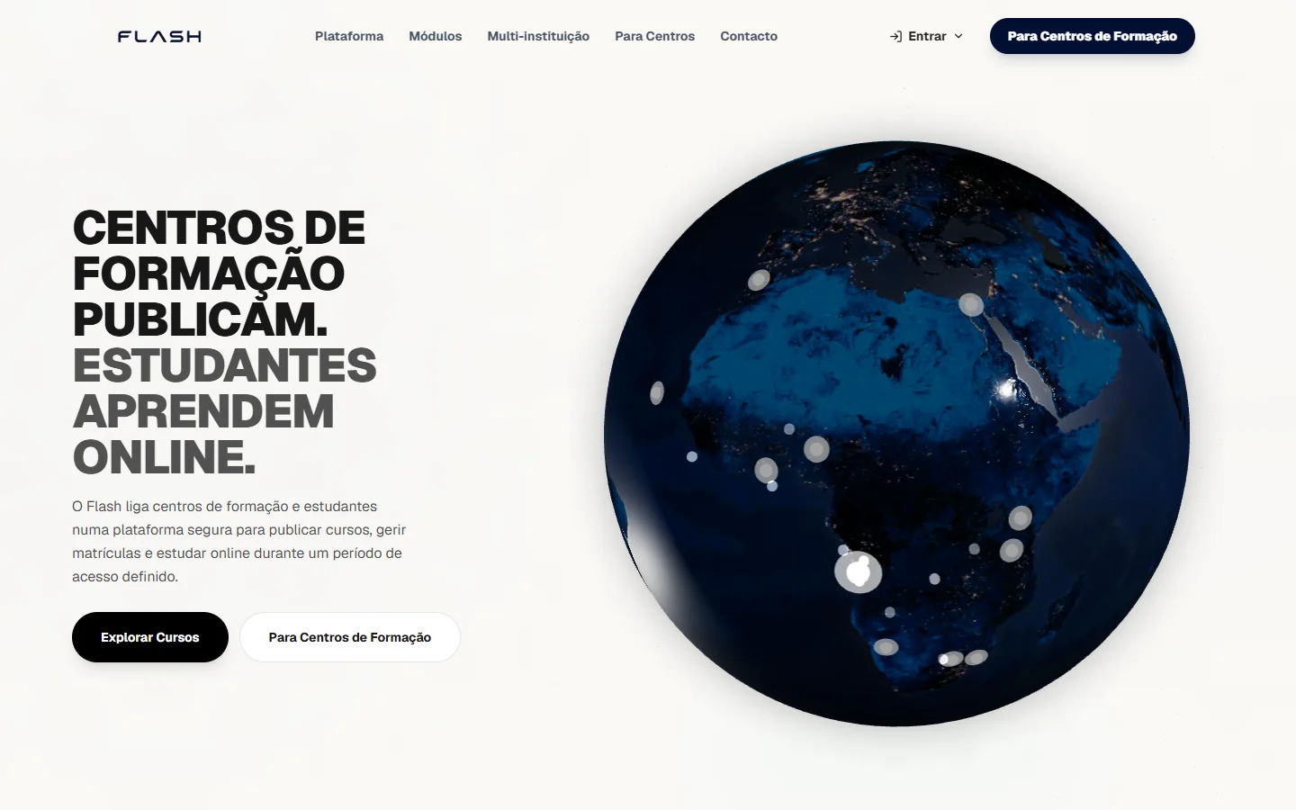 Captura do website público. Os dados de demonstração pertencem à apresentação do produto.