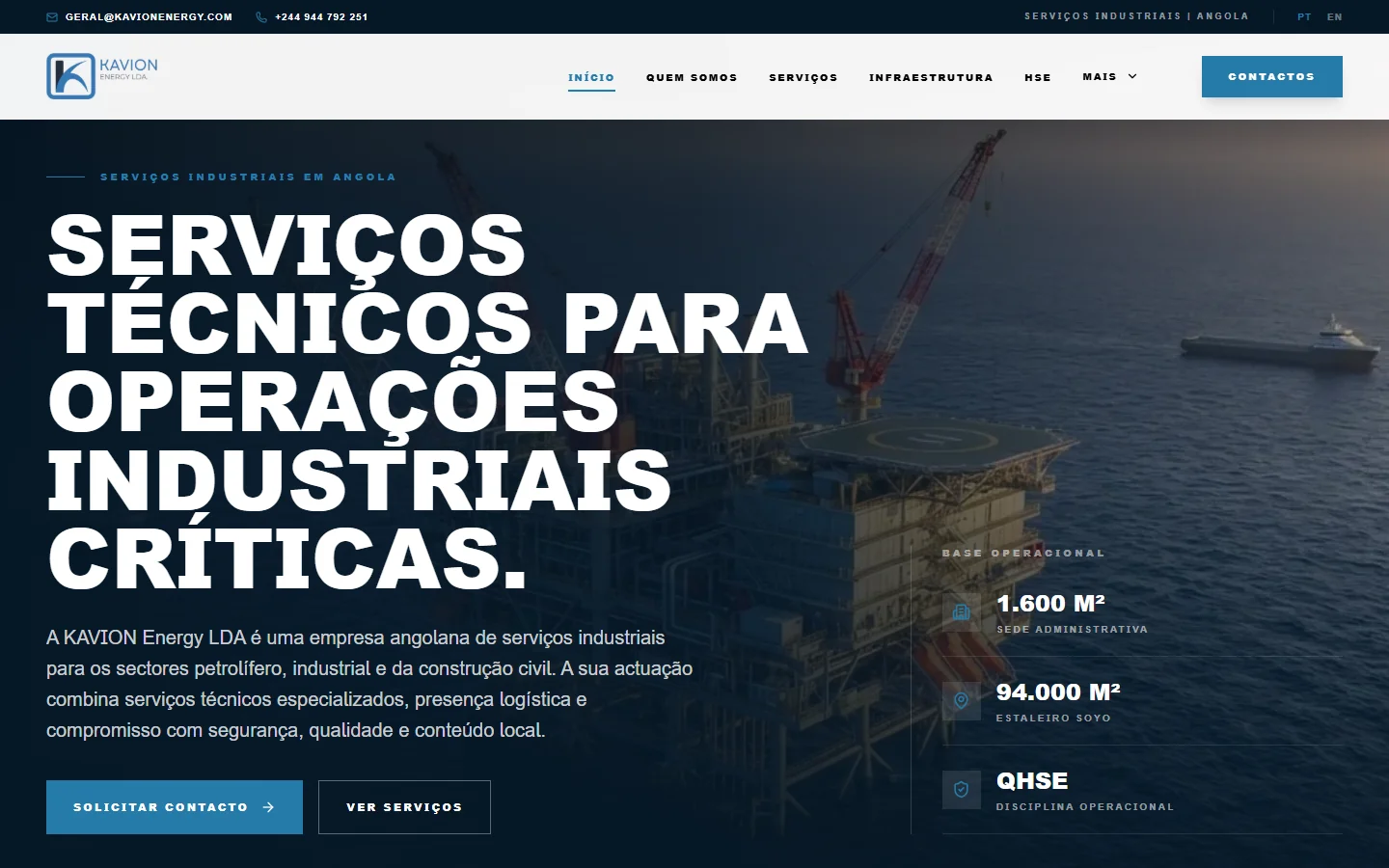 Captura do website público. Os dados de demonstração pertencem à apresentação do produto.