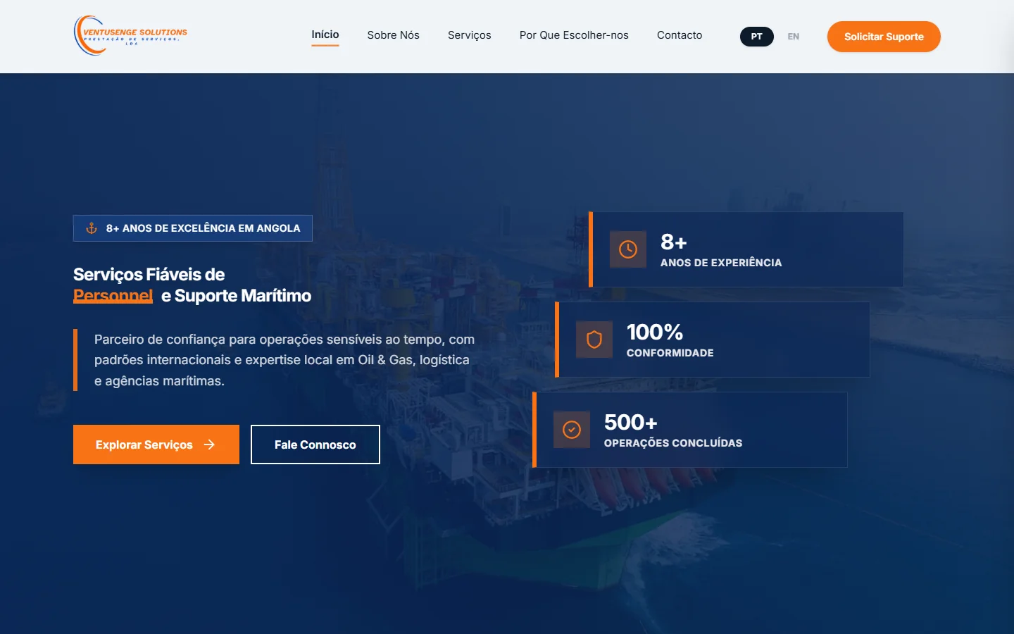 Captura do website público. Os dados de demonstração pertencem à apresentação do produto.