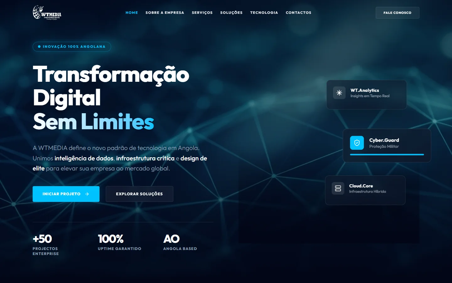 Captura do website público. Os dados de demonstração pertencem à apresentação do produto.